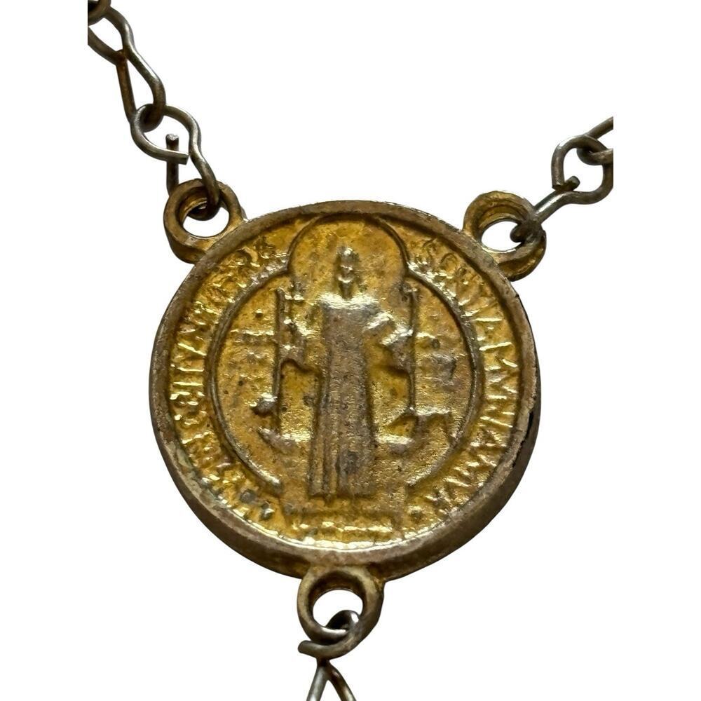 Rosary Chaplet Saint Benedict Holy Medal Gold Tone Purple Glass Beads 9” - Picture 4 of 7
